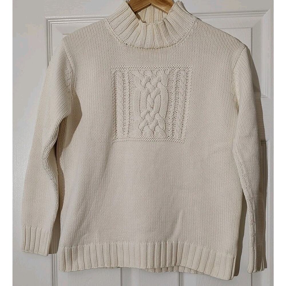 Women's Ralph Lauren Sweater Cream Chunky Hand Knitted Cable Knit - Petite